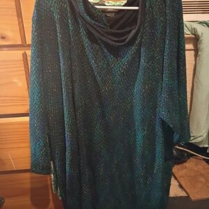 Cowl Neck Knit Tunic in Teal & Black